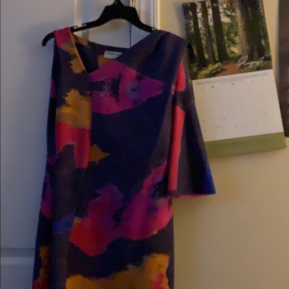 Multi colored dress with one side cape